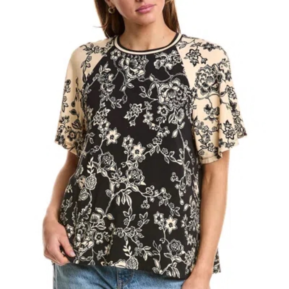 JOHNNY WAS Janie Favorite Flutter Sleeve Bamboo Knit Top! Black & Cream! NEW  Md